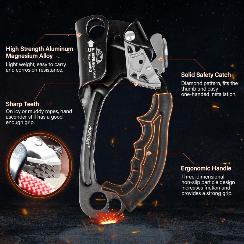 AOKWIT UIAA & CE Certified Rope Ascender Aluminum Alloy Rock Climbing Gear Strong Rigging Rappelling Equipment for Rock Tree Climbing Arborist Rescue Mountaineering Caving - Image 4
